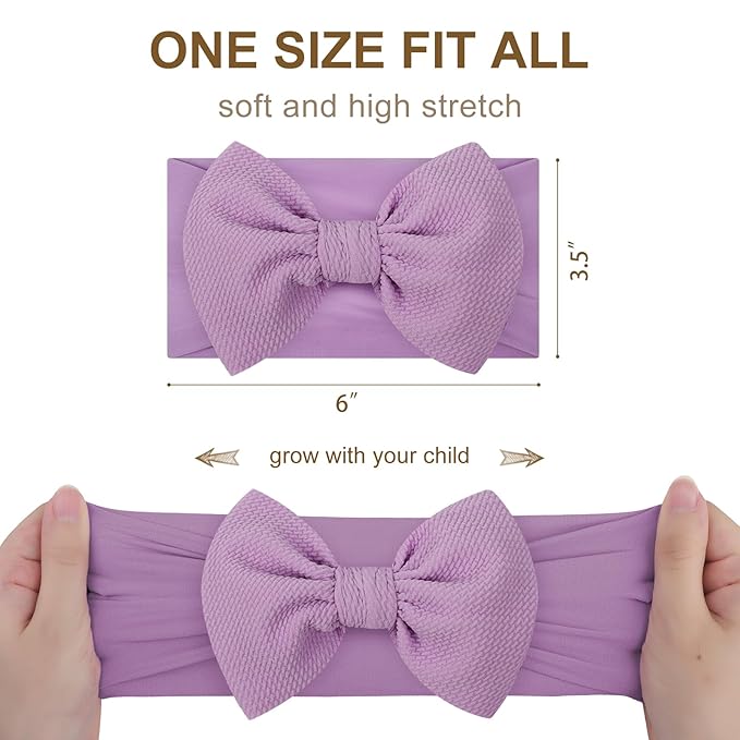 6'' Large Tied Bow Baby Headbands Handmade Hairbands with Bows High Stretchy Soft Nylon Headbands Baby Hair Accessories for Infant Baby Girls Light Blue Purple Rainbow Stripes