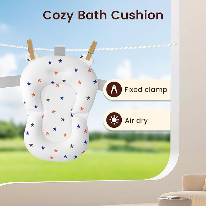 Baby Bathtub,Foldable Baby Bath Tub for Newborn to Toddler (0-18 Months) – Collapsible Infant Tub for Travel with Thermometer, Soft Cushion,Blue