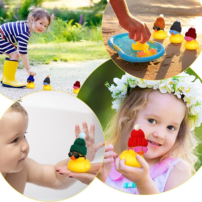 Chivao 12 Pcs Mini Rubber Ducks with Sunglasses/ Glasses and Hats/ Necklace, Cruise Rubber Ducks in Bulk Valentine Gift Small Bathtub Toy for Hiding Party Favor(Lovely Style,Yellow)