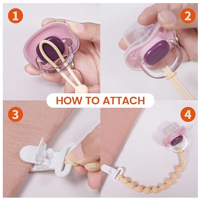 4 Pcs Brown Baby Silicone Teething Pacifier Clip,One-piece Design,Round Shape,Textured Surface,BPA Free.