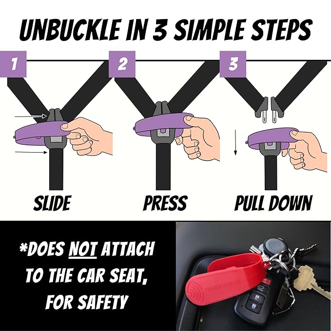 UnbuckleMe Car Seat Buckle Release Tool - Gray & Purple 2 Pack - Buy one for Each Car or Give One to a Friend