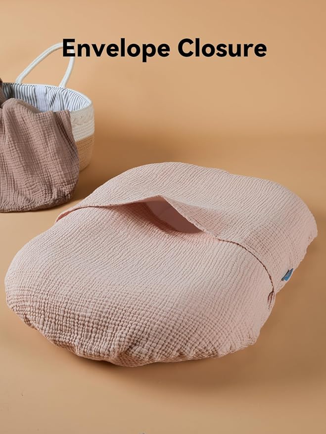 TILLYOU Muslin Baby Lounger Cover, 100% Cotton Newborn Lounger Cover, 2 Pack Baby Nest Slipcover for Boys Girls, Cover Only, Grey Brown and Light Brown