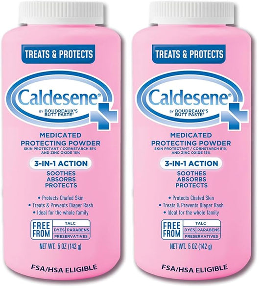 Caldesene Medicated Protecting Body Powder with Zinc Oxide and Cornstarch,Talc-Free Baby Powder Soothes & Protects,5 Oz.,(Pack of 2)