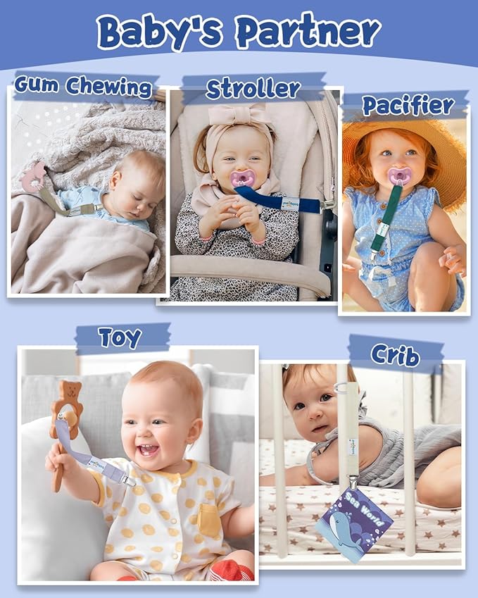 babygoal Baby Neutral Pacifier Clips, 8 Pack Binky Paci Holder Clip for Babies Boys and Girls Fits Most Pacifiers and Binkies