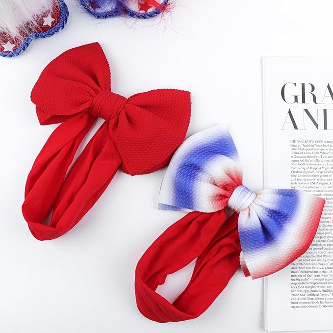 4th of July Newborn Hair Accessories: Toddler Bows, Infant Cheer Bows, Head Wraps, Red Headband - Gifts for Baby Girls