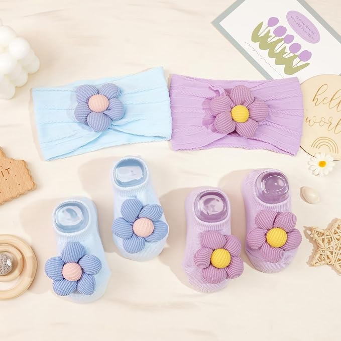 JOYOYO 5 Colors Baby Flower Headbands and Socks Baby Girls Nylon Headband Soft Hairbands Hair Accessories for Newborn Infant Toddler Kids