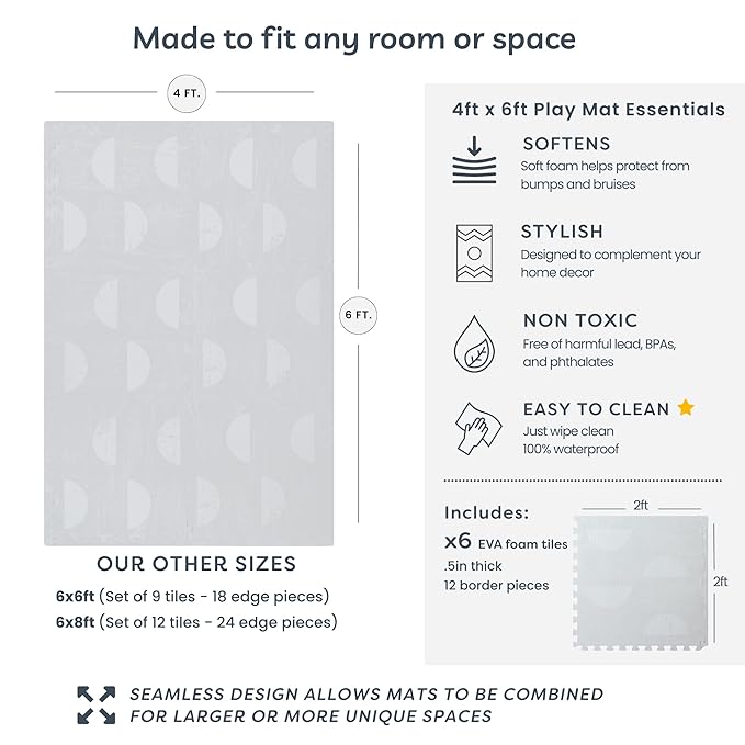 Little Landings Baby Play Mat for Floor - Aura Pearl (4x6ft) - Premium EVA Foam Play Mat for Babies & Toddlers (Ages 0-5+) Non-Toxic Playmat for Tummy Time, Crawling & Playroom - Stylish & Comfortable
