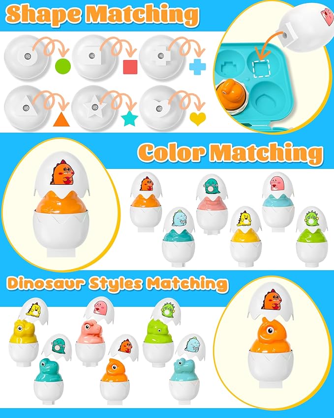 Zartores Easter Basket Stuffers for Toddlers 1-3, Easter Egg Toys for Toddlers 1-3, Matching Sensory Eggs Toys, Easter Birthday Gifts Prefilled Eggs with Toys for 3 Year Old Girls Boys