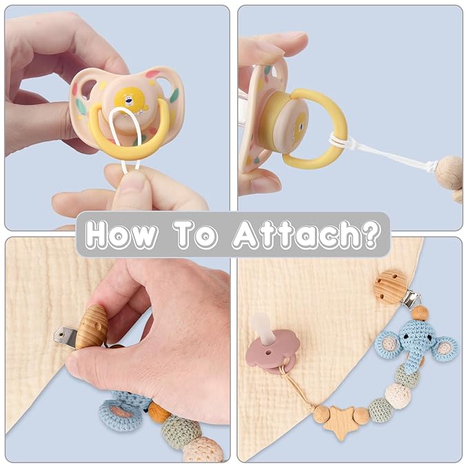 Pacifier Clip, 2 Pack Pacifier Holder for Boys and Girls, Cute Deer Handmade Knitted Christmas Pacifier Clip Fits for Most Pacifier, Baby Teethers, Baby Shower and Baby Gift(Elephant&Deer)