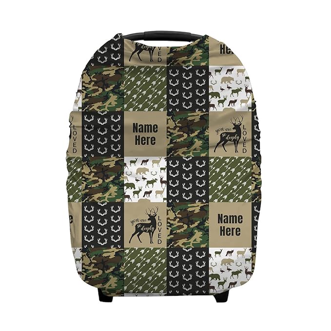 Personalized Woodland Deer and Bear Baby Car Seat Covers with Name, Custom Army Green Nursing Cover Breastfeeding for Babies, Carseat Canopy for Boys, Infant Stroller Cover, Breathable Carseats Cover