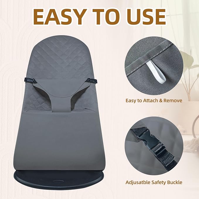 Fabric Seat for Bouncer, Replacement Cover for Baby Bjorn Bouncer Bliss, Soft Breathable Machine Washable (Grey, Cover Only)