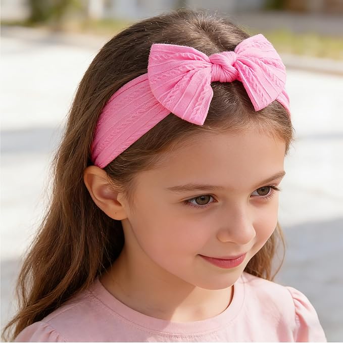 baotongle 3pcs Baby Girls Headbands Soft Stretchy Nylon Hair Bands Hair Accessories with Bows for Newborn Baby Girls Infant Toddlers Kids(White,Light Green,Deep Pink, 5.7inches)