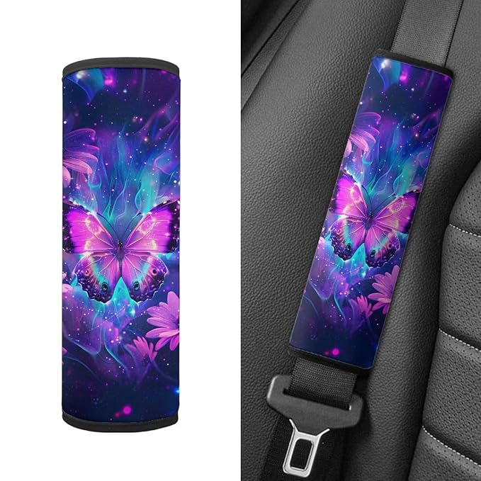 Biyejit Pink Butterfly Daisy Car Seat Straps Shoulder Pad for Kids, Seat Belt Pad, Children Seatbelt Padding, Soft Comfort Seat Belt Cushion, Car Accessories for Boys Girls 2 Pack
