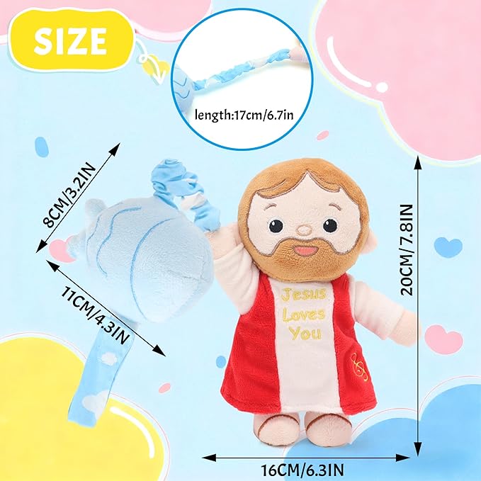 Yelakey Baby Jesus Musical Hanging Plush Toy with Lullaby Music Box Sensory Crib Toy for Newborn Baptism First Birthday Gift