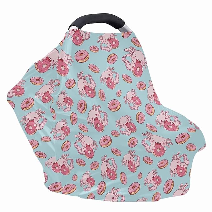 Wanyint Axolotl Doughnut Blue Infant Car Seat Cover, Baby Carseat Scarf Stretchy Nursing Scarf Car Seat Canopy Breathable Nursing Cover for Boys Girls