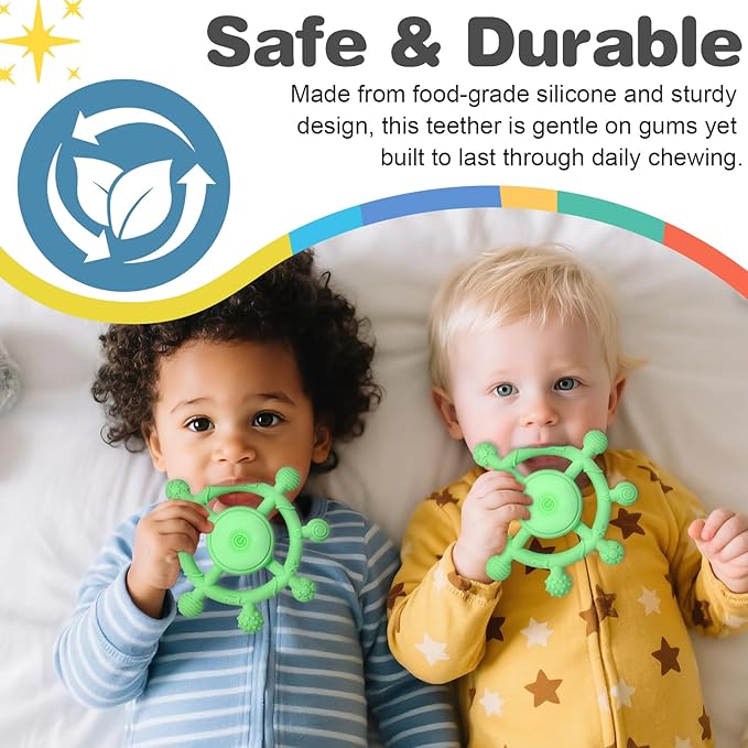 YOFUN 3-Speed Vibrating Baby Teether – Soothing Silicone Teething Toy for Infants 3M+, Food-Grade, USB Rechargeable – Soft & Safe Gum Relief for Babies (Green)