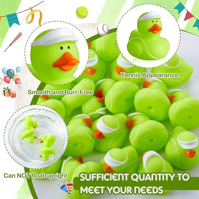 Deekin Rubber Ducks 2 Inch Bulk Sport Party Favors for Team Events Decorations Birthday Party Supplies Club Player Gift(48 Pcs,Tennis)