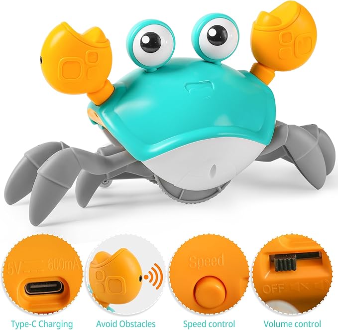 Hirger Crawling Crab Baby Toy, Dancing Walking Infant Toy for Tummy Time, Sensory Toy for 3-6-12-18 Months Babies & Toddlers 1-2-3, Musical Birthday Gift for Boys Girls