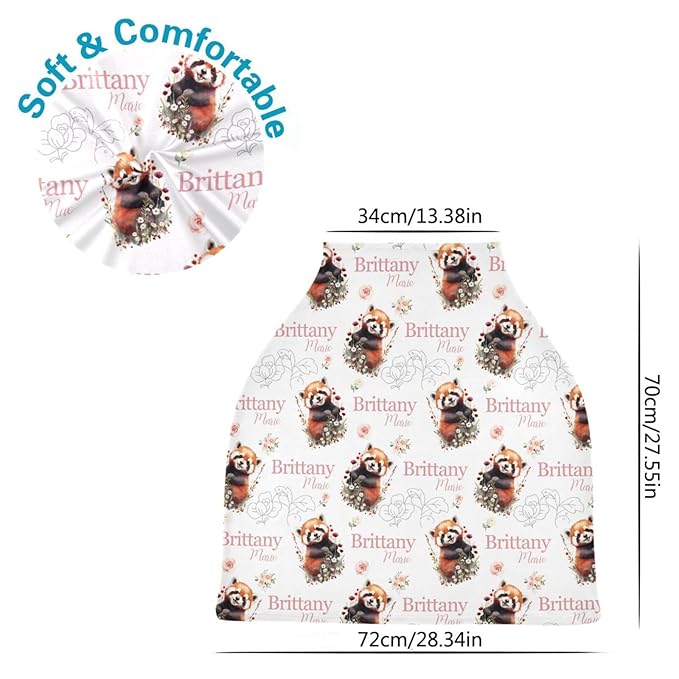 Personalized Baby Car Seat Cover for Girls, Custom Nursing Covers for Breastfeeding with Name, Red Panda Bear Infant Stroller Cover, Baby Carseat Canopy for Newborn, Multiuse Car Seat Canopies