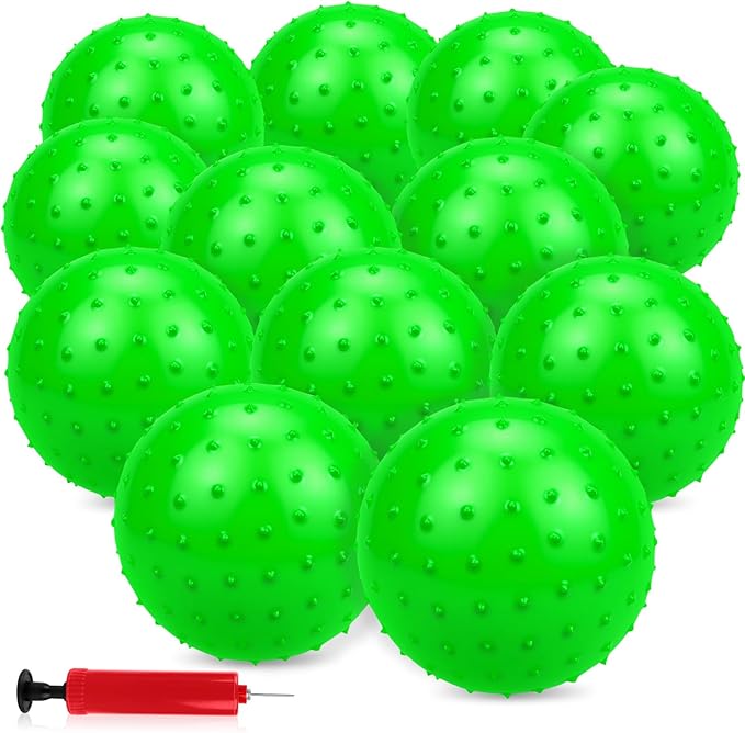 12PCS Bouncy Balls for Kids Toddlers, 7 Inch Sensory Balls Spiky Massage Stress Ball Bulk with Air Pump, Indoor Outdoor Sports Sensory Toys & Party Favors(Green)