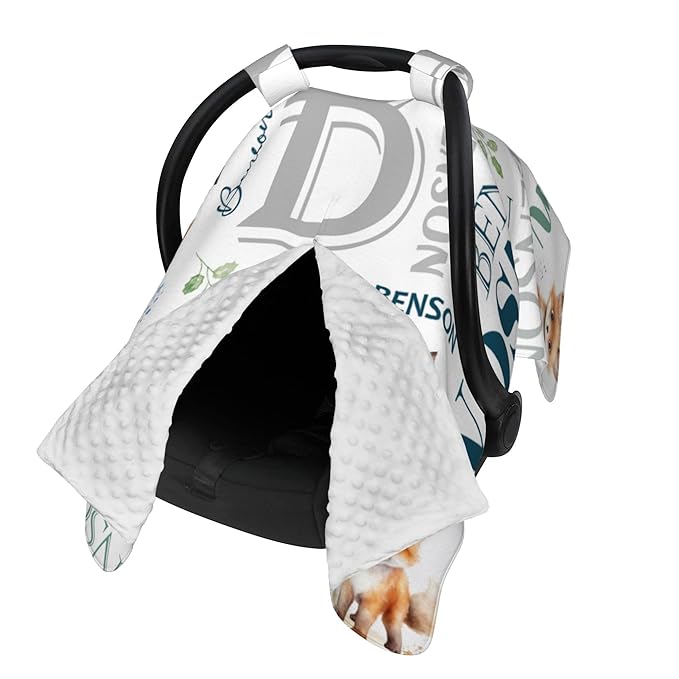 Personalized Winter Car Seat Covers for Babies with Name Fox Minky Baby Car Seat Cover for Boys Girls Custom Infant Carseat Covers Baby Blanket Nursing Cover Breastfeeding Scarf