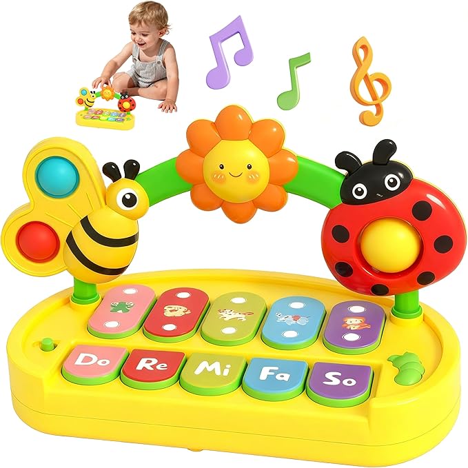Musical Baby Piano Toy - Multifunctional Interactive Insect Piano Keyboard for 6 9 12 18 Month, STEM Educational Learning Toys for Boys Girls Age 3 4 5 6, Birthday Gift for Toddlers 1-3 Year