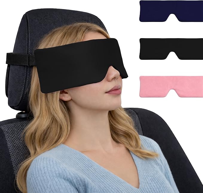 SPRING SEAON Airplane Head Strap for Sleeping, Double-Sided Airplane Eye Mask Head Holder, Adjustable Seat Sleeper Support for Plane, Car & Office Chair, Contoured Nose-Friendly Design，Pouch Included