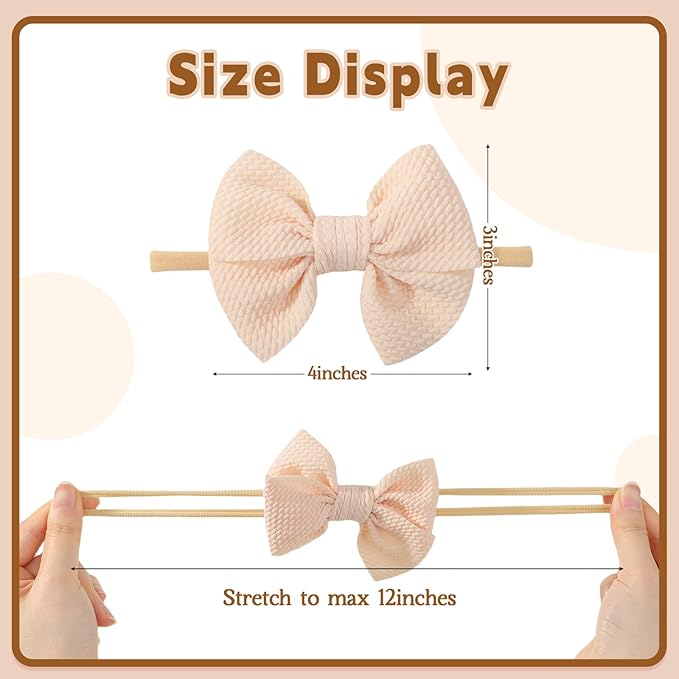 yoyokid 3PCS 4" Baby Girls Bow Headband, Elastic Nylon Hairbands Soft Baby Hairbands with Bows Hair Accessories for Newborn Infant Toddler, Beige Brown Coffee