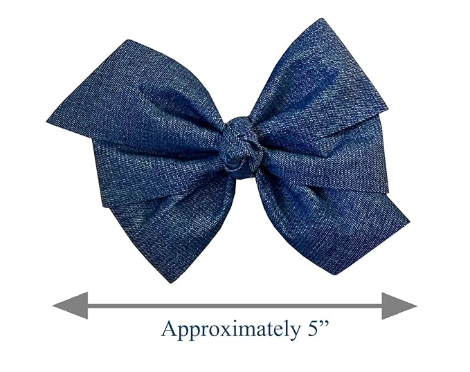 WEBB DIRECT2U Baby Girls 5" Denim Blue Jean Large Hair Bow White Stretch Headband