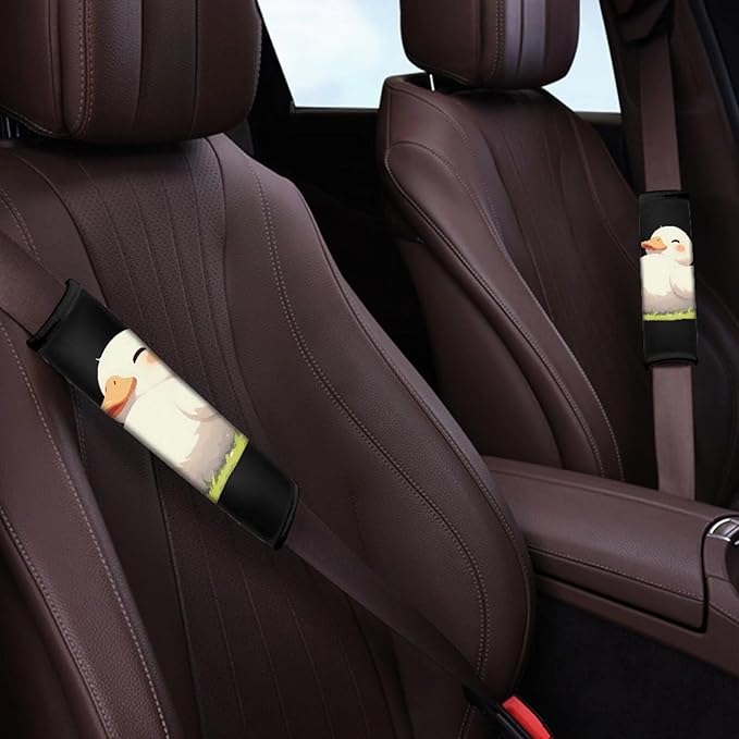2Pcs Cute Duck Print Car Seat Belt Strap Cover Cartoon White Animal Ducks Pattern Shoulder Strap Pad Car Interior Accessories Soft & Comfortable Seat Belt
