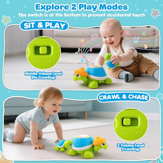 Baby Toys 6-12 Months, Musical Turtle Crawling Infant Toy Set for Tummy Time, Early Educational Learning Toys, Baby Essentials Toy, Christmas Birthday Gifts for Boy Girl 7 8 9 10 11 Month 0-1 Year Old