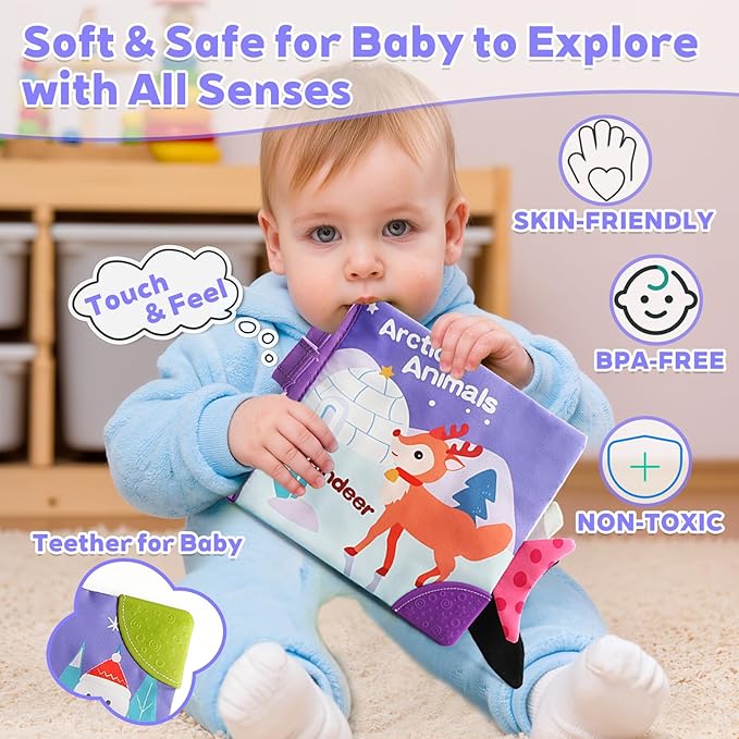 Baby Books 0-6 Months, Infant Tummy Time Toy 6-12 Months Touch Feel Book Travel Toy Gifts for Boys Girls 0-3 Months Baby Shower Birthday Easter Basket Stuffers
