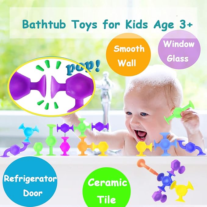 50pcs Suction Toys Easter Basket Stuffers Sensory Toys for Kids Ages 3 4 5 6 7 8 Boys Girls, Stocking Stuffers Bath Toy for Toddlers Montessori 8 Colors Slicone Travel