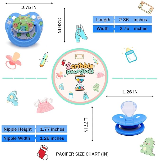Adorable Dragon Cute Adult Pacifier Anxiety Blue White Floral Design Ultra Soft Cozy Companion for Calm Comfort with Paci Clips