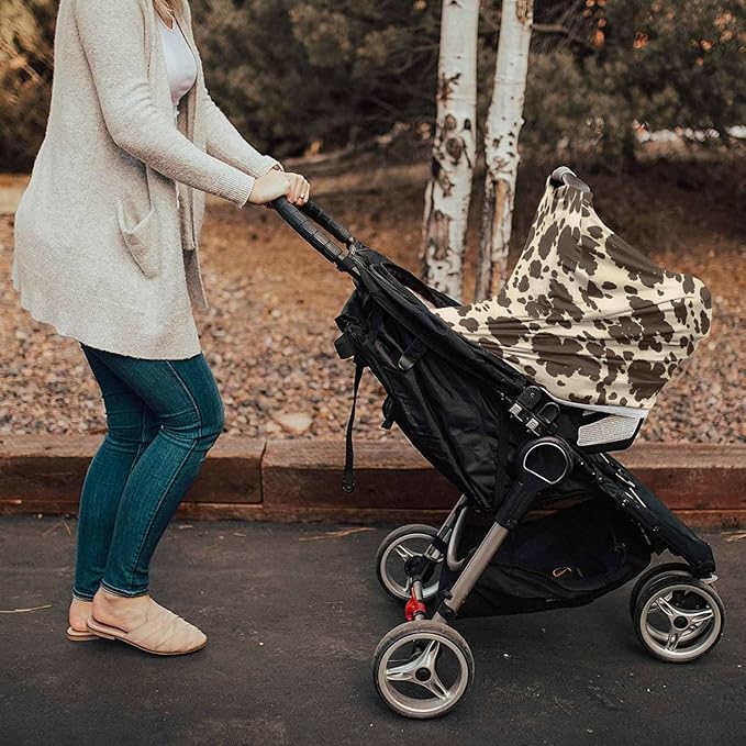 Baby Nursing Covers for Breastfeeding, Baby Car Seat Canopy Covers Scarf for Boys Girls, Brown Cowhide Canopy, Stretchy Soft Breathable Poncho Infant Stroller Cover, Cow Skin Print