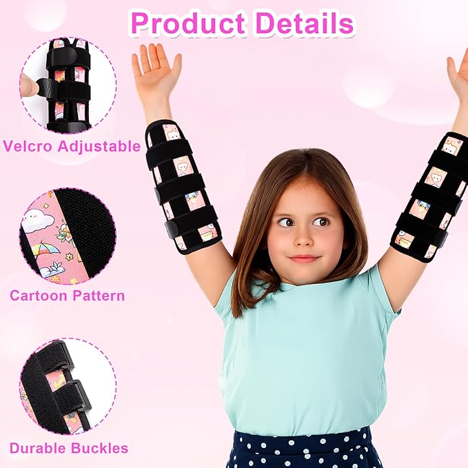JFHNMLW 2 Pcs Thumb Sucking Deterrent, Pink Rainbow Elbow Thumb Guard for Thumb Sucking, Nail Biting Treatment for Kids Prevention Anti Nose Picking for Boys Girls Finger Sucking Prevention