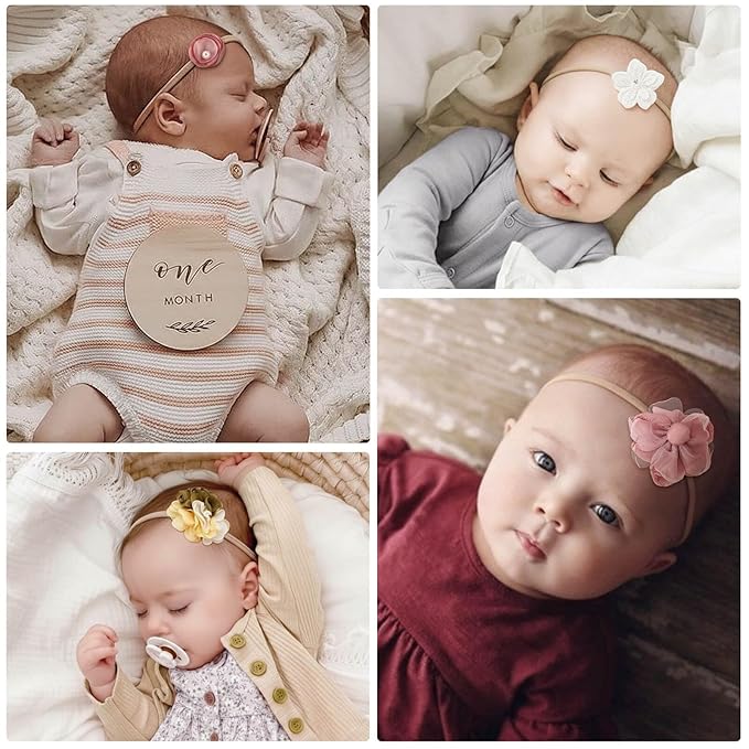 DRESHOW BQUBO Baby Girl Headbands with Flower Nylon Hairbands Handmade Hair Accessories for Newborn Infant Toddlers 10 Pack