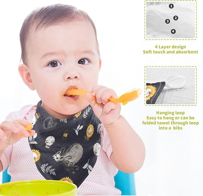 vvfelixl Halloween Skulls Horror Monsters Baby Burp Cloths Baby Muslin Washcloths for Boys Girls Cotton Baby Face Towel for Newborn Infants Soft and Absorbent 11.8 X 11.8 in, 5 Pack Black