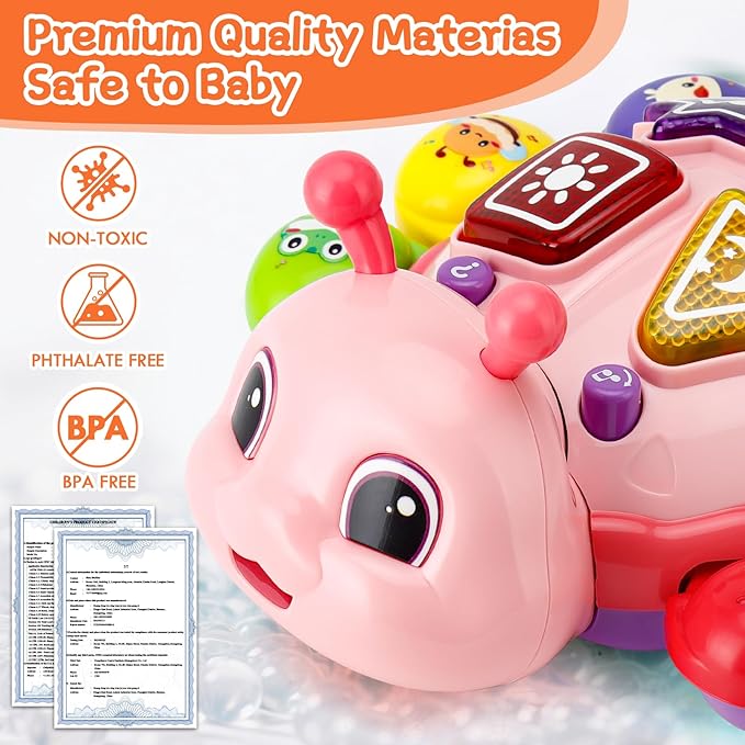 Baby Toys 6-12 Months, Crawling Musical Baby Toy with Obstacle Avoidance, Lights & Music, Interactive Tummy Time Learning Toy with Animal Sounds, English Spanish Developmental Gift for Boys & Girls