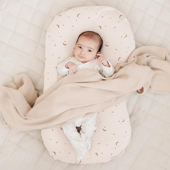 Konssy 2 Pack Baby Lounger Cover, Stretchy and Soft Newborn Lounger Cover, Infant Lounger Slipcover for Boys Girls, Covers Only (Coffee Check,Moon)