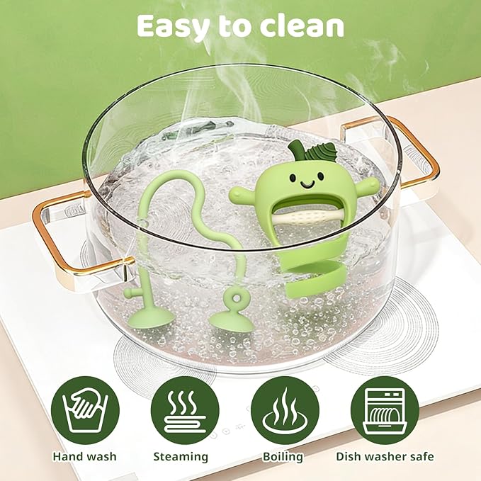 Baby High Chair Suction Toys Teething Chew - Silicone Apple Teething Relief Toys Silicone Teethers Table Toys, Food Grade Silicon for 6 12 18 Months(Green)