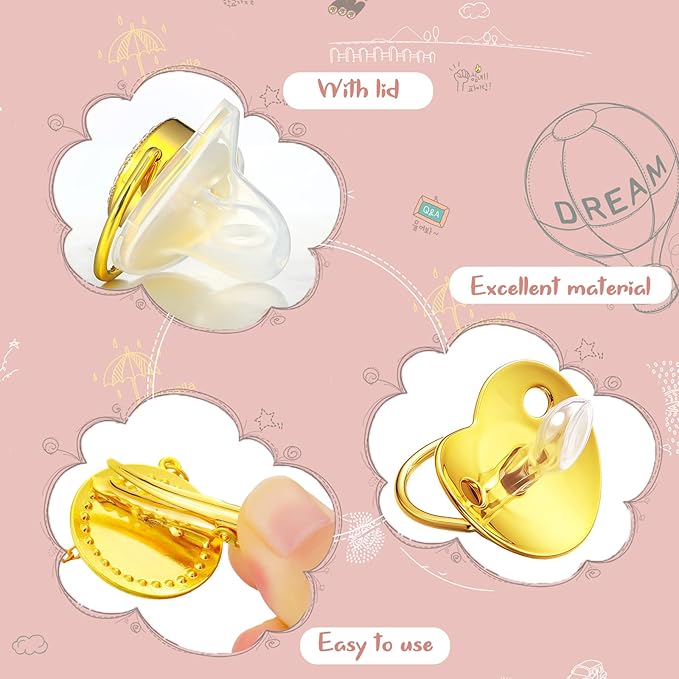 3 Pieces Sublimation Pacifier Set Name Custom Baby Bling Pacifier Clip Glitter Personalized Artificial Crystal Decoration for Girl Boys Baby with Blanks