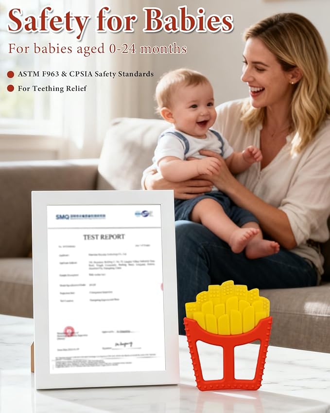 Chuya Infant Teether Baby Toys 0-6 6-12 12-18 Months,French Fries Shape Teething Toy Baby Teething Relief Infant Toys Sensory Toys for Babies Soothes Sore Gums Boys Girls Gift Easy-Grasp