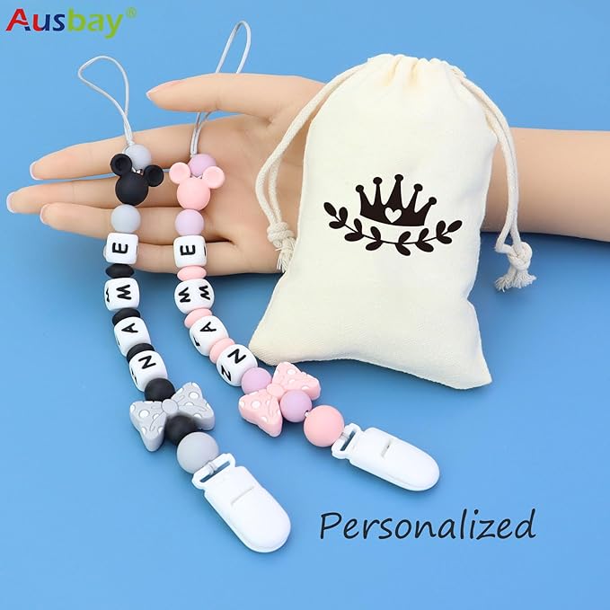 Personalized Pacifier Clip with Name - Customized Handmade Pacifier Holder for Babies, Fits All Pacifiers (Green)