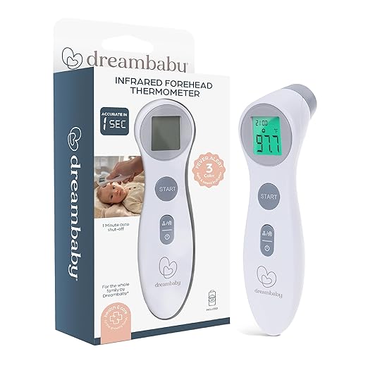 Dreambaby Infrared Forehead Thermometer, No Contact, Digital Display, Memory Storage and Fever Alerts, for Adults and Kids, Includes Batteries
