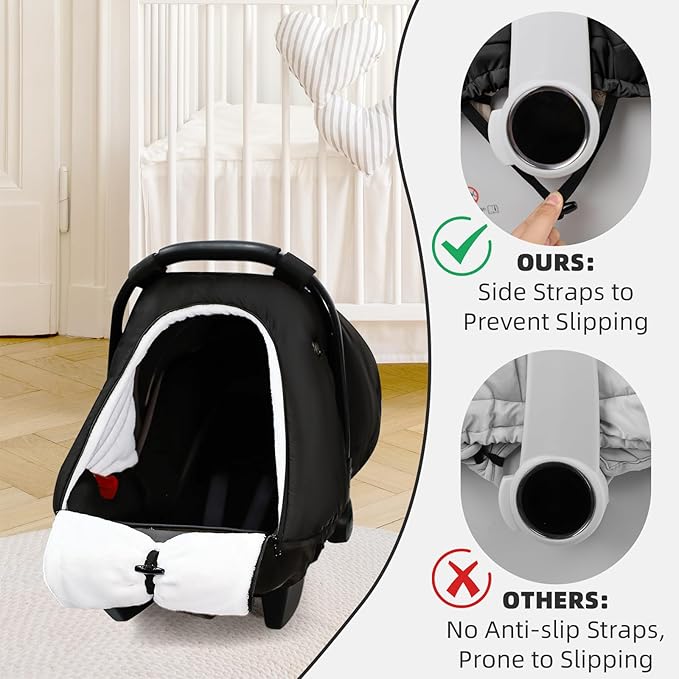 SWESEN Winter Car Seat Covers for Babies, Cozy & Warm Cover, Infant Car Seat Canopy Water Resistant, Universal Cold Weather Shield, Black