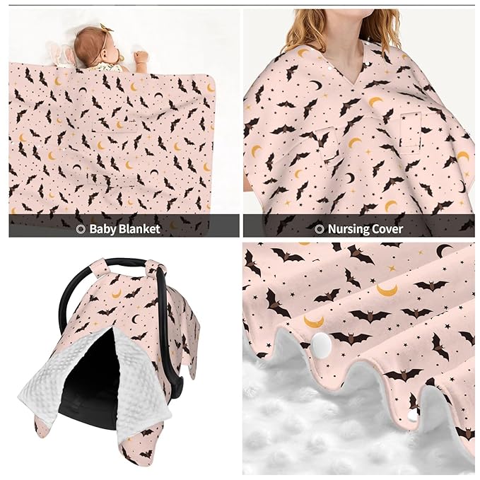 Halloween Bat Baby Car Seat Canopy Nursing Cover for Newborn Car Seat Breastfeeding Covers Blanket Newborn Shower Gift