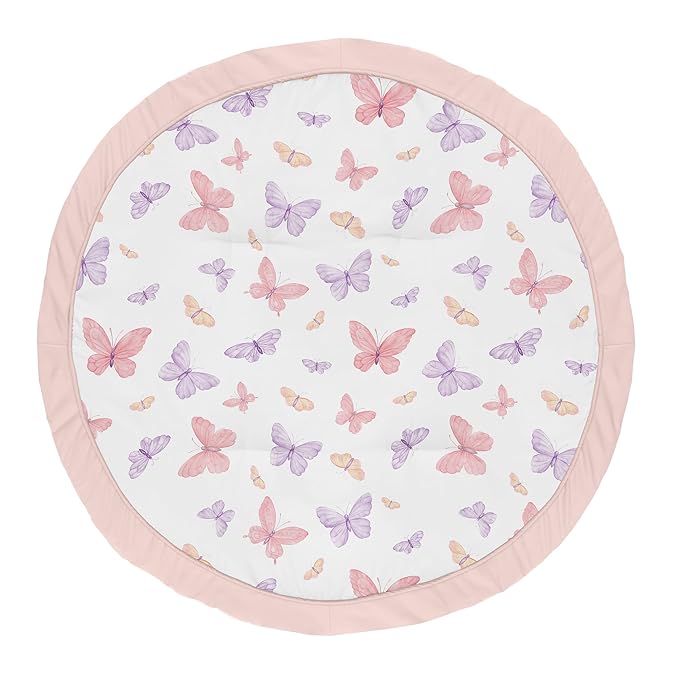 Sweet Jojo Designs Pink/Purple Shabby Chic Butterfly Girl Baby Play Mat Tummy Time Activity, Toddler Floor Infant Playmat - Colorful, Butterflies, Pastel, Lilac, Watercolor, Blush, Yellow, Lavender