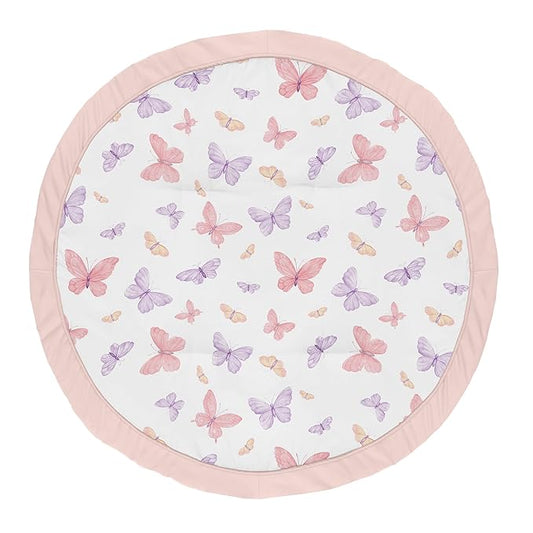 Sweet Jojo Designs Pink/Purple Shabby Chic Butterfly Girl Baby Play Mat Tummy Time Activity, Toddler Floor Infant Playmat - Colorful, Butterflies, Pastel, Lilac, Watercolor, Blush, Yellow, Lavender