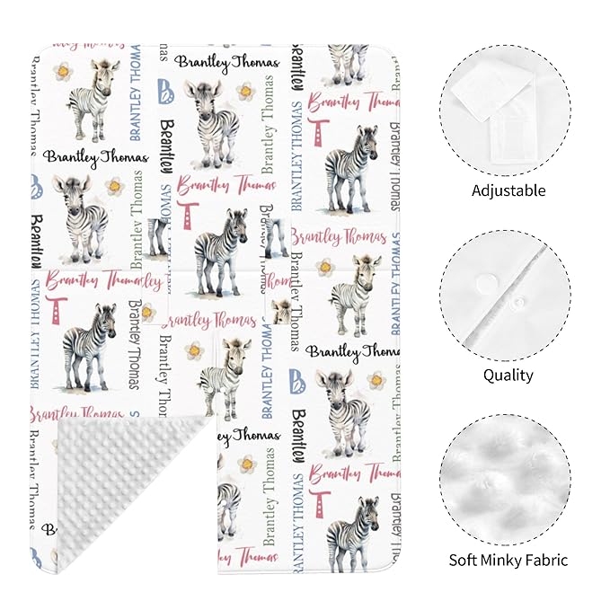 Personalized Baby Car Seat Canopy Minky Zebra Baby Blanket Custom Name Baby Car Seat Cover Girls Boys Infant Newborn Carseat Canopy Nursing Cover for Stroller Car Seat Canopies